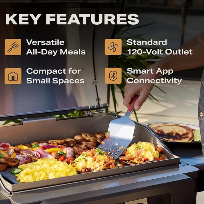 Current® Model G Griddle, Smart Electric Outdoor Flat Top BBQ Grill with 200°F to 600°F Range for Searing & Roasting, Digital Precision, Apartment-Friendly & Weather-Resistant, Moon Dust
