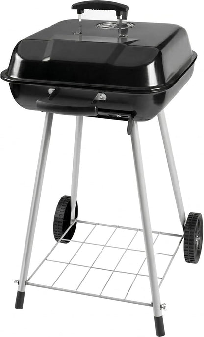 Portable 17.5-Inch Charcoal Kettle Grill with Wheels, Porcelain-Coated Steel Outdoor BBQ Smoker, Freestanding Grilling for Patio and Tailgating