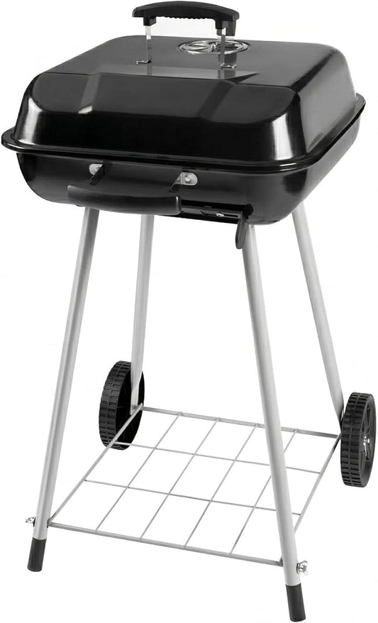 Portable 17.5-Inch Charcoal Kettle Grill with Wheels, Porcelain-Coated Steel Outdoor BBQ Smoker, Freestanding Grilling for Patio and Tailgating
