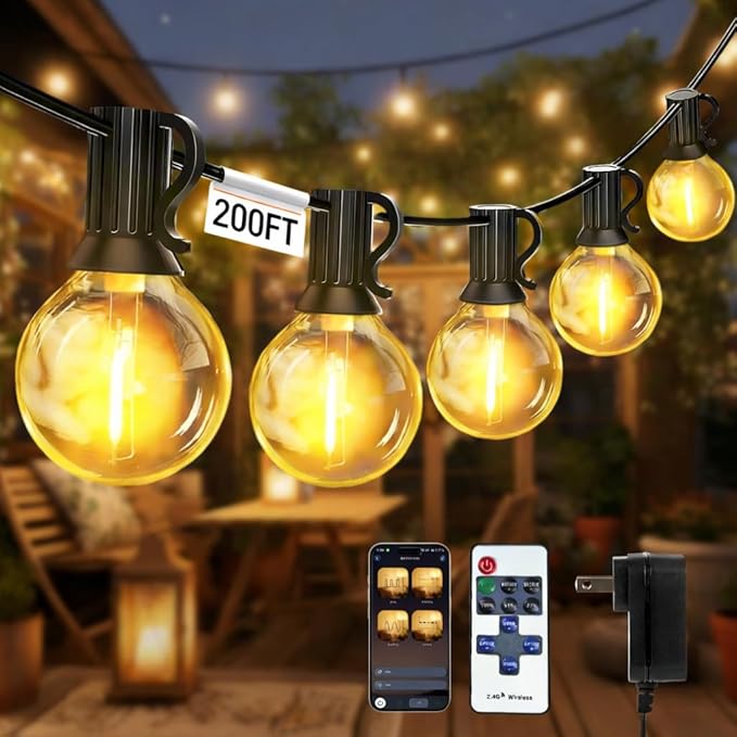 200FT G40 LED Smart Outdoor String Lights with APP Control for Patio | Hanging String Lights for Outside with 84 Shatterproof Bulbs, Patio Lights for Balcony Apartments Backyard, Bistro, Porch