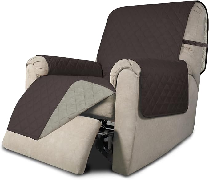 Easy-Going Recliner Chair Slipcover Reversible Sofa Cover Water Resistant Couch Cover Furniture Protector with Elastic Straps for Pets Dog (Recliner 22 inch, Chocolate/Beige) | Machine Washable Slipcover For Dogs, Water Resistant Furniture Mat For Livi...