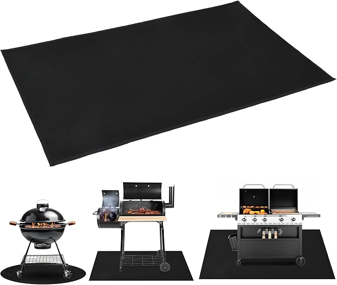 Under Grill Fire Pit Mats for Outdoor Grill Deck Protector - Black Under BBQ Grill Mat w/Fire Blanket & Corner Weights, Double-Sided Fireproof Design, Heat Resistance Up to 2000°F (48x90)