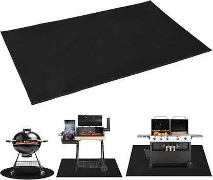 Under Grill Fire Pit Mats for Outdoor Grill Deck Protector - Black Under BBQ Grill Mat w/Fire Blanket & Corner Weights, Double-Sided Fireproof Design, Heat Resistance Up to 2000°F (48x90)