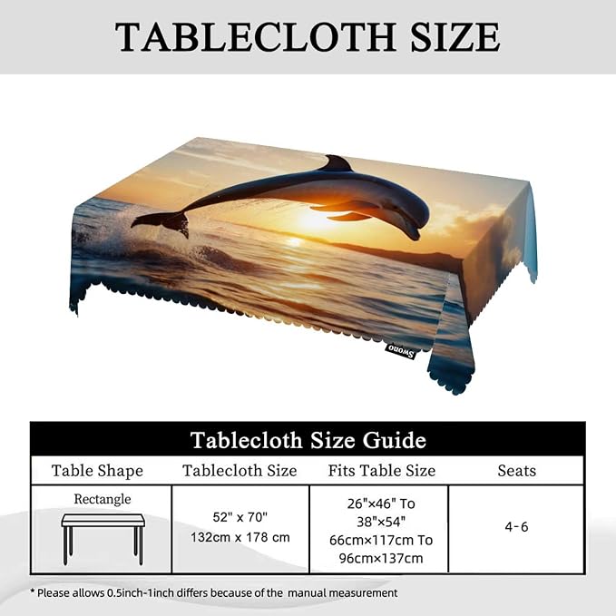 Swono Dolphin Rectangle Tablecloth Ocean Animal Dolphin Jumping Sunset Table Cloth Dining Table Cover for Home Kitchen Restaurant Party Buffet Picnic, 52x70 Inch