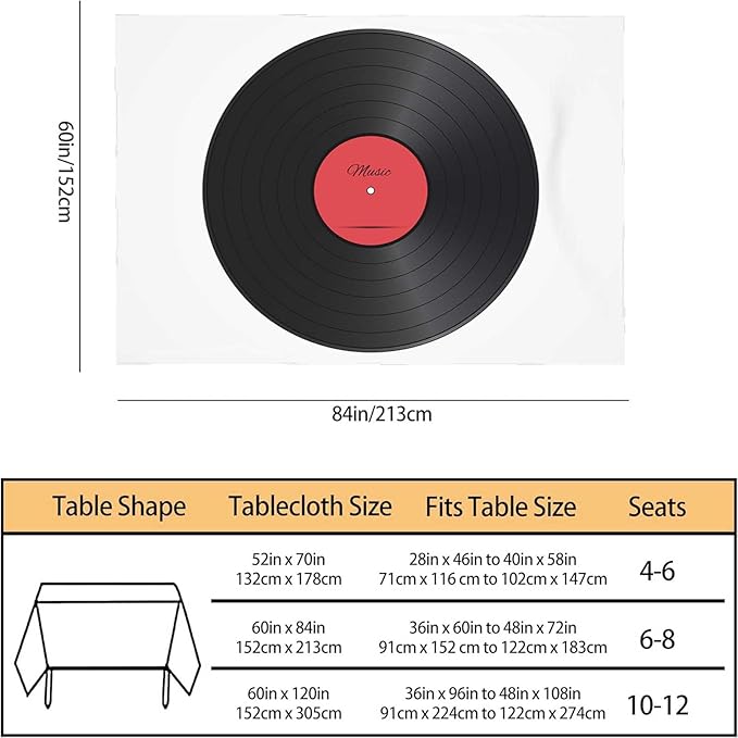 TKS MITLAN Vinyl Record Tablecloth 60x84 Inch Rectangular Music Disk Modern Classic Oblong Table Cloth Kitchen Table Decorations for Home Dinner Party