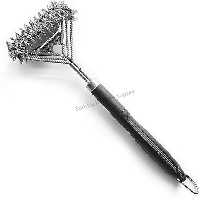 SUNRISE 2 Pcs Set Stainless Steel BBQ Grill Brushes, BBQ Brush with Scraper, Grill Brush, Bristle Free, Extra Strong Brush Head