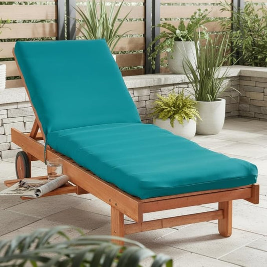 Modern Outdoor Chaise Lounge Cushion with Ties – Durable Polyester Fabric, Channel-Filled Polyfiber Insert, Removable Zippered Cover, Peacock