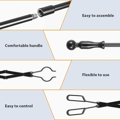 FEED GARDEN 32 Inch Fireplace Poker and 26 Inch Fireplace Tongs Set for Fire Pit Fireplace Tools Accessories Log Grabber Set For Camping Wood Stove Patio Campfire Picnic Indoor Outdoor
