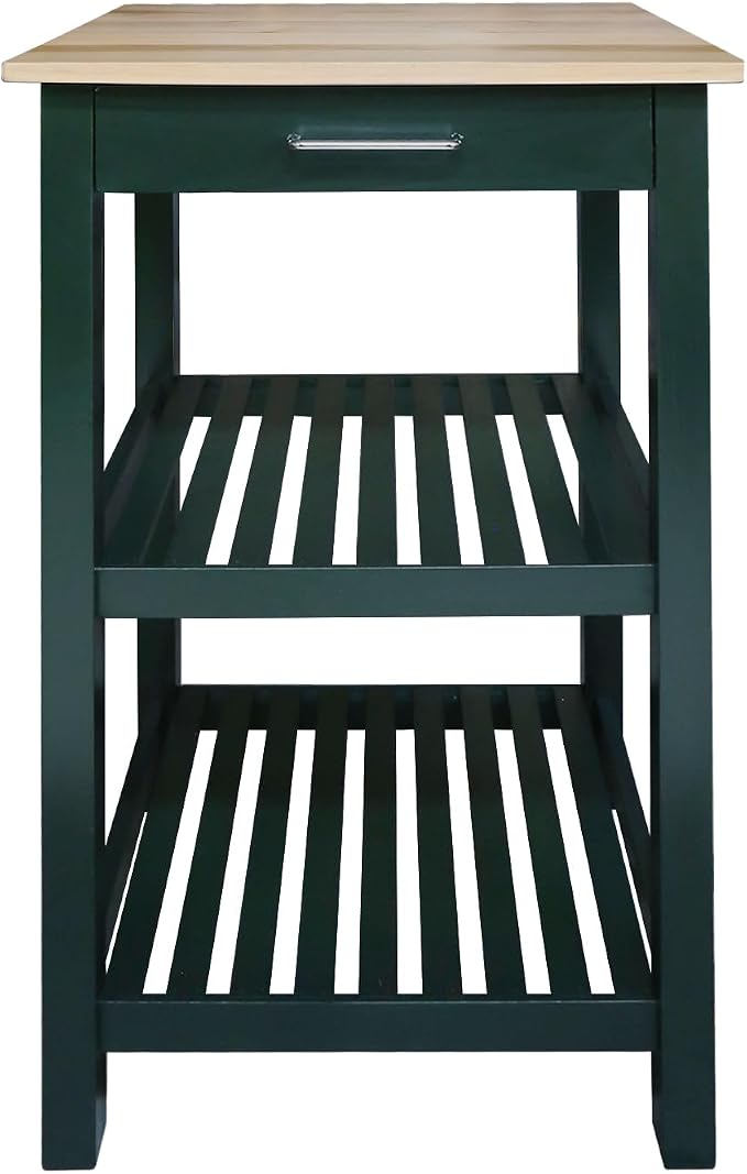 Casual Home Sunrise (Small) with Solid Harvest Hardwood Top Kitchen Island, 22.75" W, Natural/Hunter Green