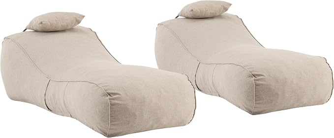 Christopher Knight Home Morton Outdoor Bean Bag Chair Set of 2, Fabric Bean Bag Chair for Adults and Kids, Indoor/Outdoor Sun Lounger with Headrest, Patio Chaise Lounge Chair Set of 2, Dark Beige