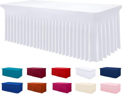 Smiry Spandex Elastic Fitted Table Cloth Skirt for 2.5FT Rectangle Table | Stretch Washable Table Cloth, Banquet Table Cover for Wedding, Party, Indoor & Trade Shows, (White, 30Lx20Wx30H)