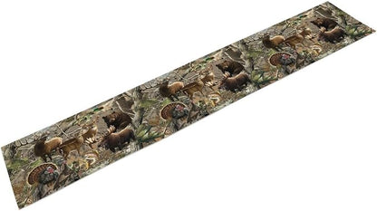 Forest Camouflage Table Runner Dresser Scarves, Camo Rustic Deer Elk Bird Bear Linen Table for Party Kitchen Dining Banquet 13x120in