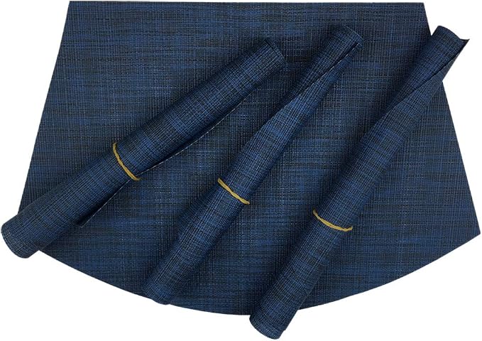 Wedge Placemats Set of 4 Vinyl Placemats for Round Tables Woven Non-Slip Heat-Resistant Easy to Clean Wipeable Washable Dinner Table Mats（Navy Blue）