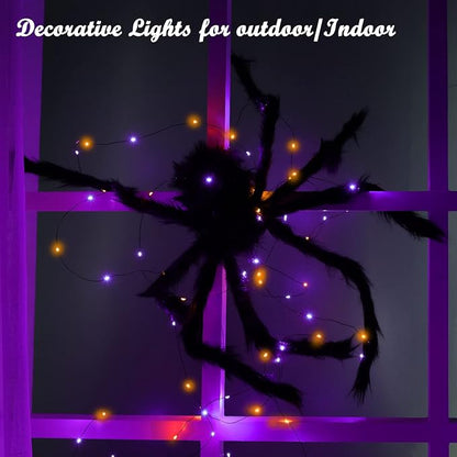 Lomotech Orange Purple Halloween Solar Lights, 2 Pack Total 66ft 200 LED | Solar Fairy Lights, Waterproof Outdoor Twinkle Lights with 8 Modes for Garden, Porch, Trees, Halloween Decor (Black Wire)