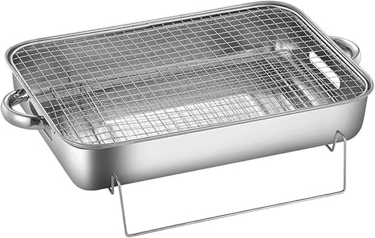 Luocute Portable Charcoal Grill, Stainless Steel Tabletop BBQ with Detachable Design and Air Vent for Outdoor Cooking Camping Picnics (A)