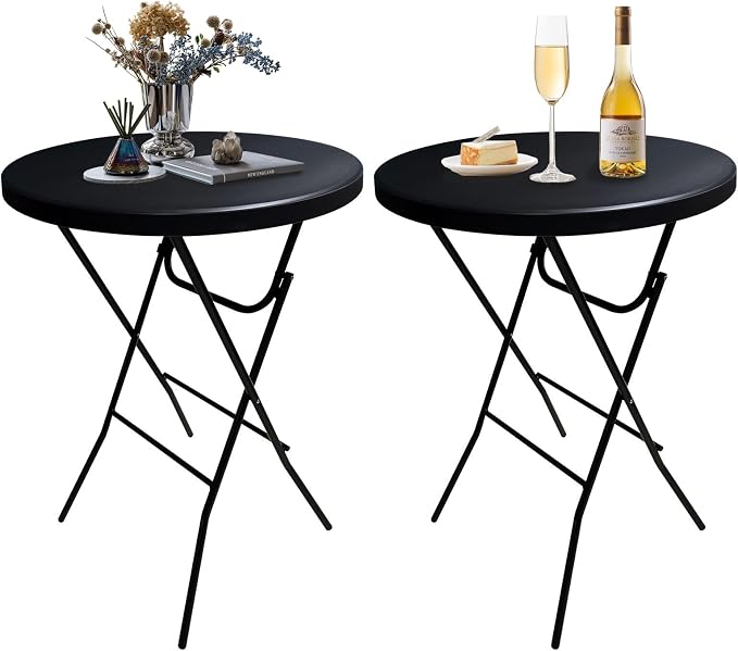 GUAGUA 32inch Folding Cocktail Tables, Bar Height, 2 Pack, Black | 32in round bar-height tables with foldable legs for parties, weddings, catering, and portable indoor or outdoor setups.