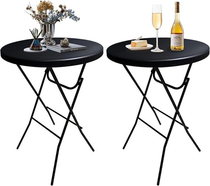 GUAGUA 32inch Folding Cocktail Tables, Bar Height, 2 Pack, Black | 32in round bar-height tables with foldable legs for parties, weddings, catering, and portable indoor or outdoor setups.