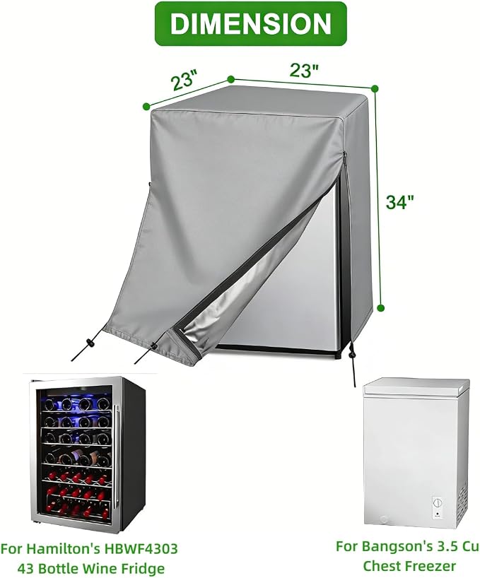 Mini Refrigerator Cover for Most 3.0 Cu Ft Compact Beverage Freezer-Grey | 23x23x34,Waterproof Dustproof Heavy Duty Oxford Fabric,for Most 23 Inch 3.0 Cubic Feet Small Wine Cooler for Outside