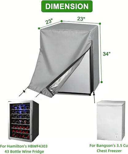 Mini Refrigerator Cover for Most 3.0 Cu Ft Compact Beverage Freezer-Grey | 23x23x34,Waterproof Dustproof Heavy Duty Oxford Fabric,for Most 23 Inch 3.0 Cubic Feet Small Wine Cooler for Outside