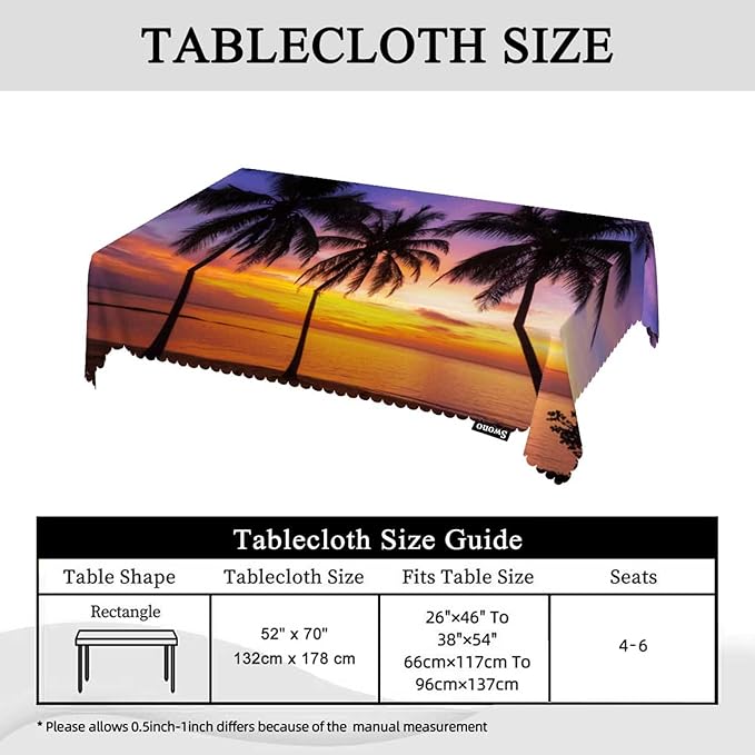 Swono Palm Trees Rectangular Tablecloth Ocean Seascape Beach Palm Tree Sunset Non-Fading Table Cloth Kitchen Dining Room Table Cover for Party Picnic BBQ 50x72 Inch Tablecloths