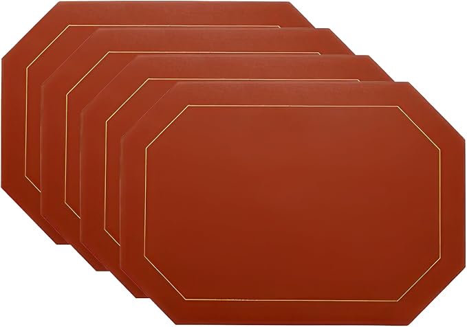 Oil-Proof Faux Leather Dual Sided Placemats Set of 4,Wipeable Table Protective Mats,Heat-Resistant Dining for Kitchen, Indoor Outdoor Use,Black&Red