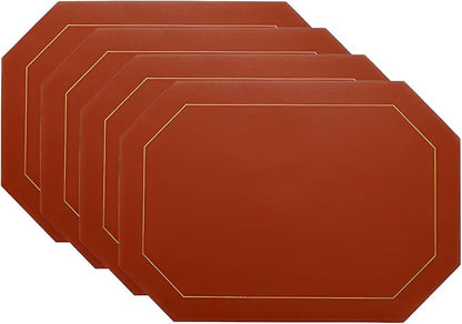 Oil-Proof Faux Leather Dual Sided Placemats Set of 4,Wipeable Table Protective Mats,Heat-Resistant Dining for Kitchen, Indoor Outdoor Use,Black&Red