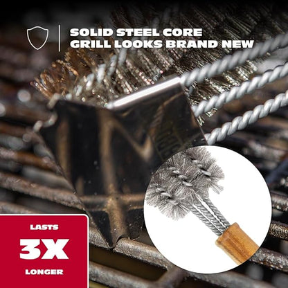 BBQ-AID All Angles BBQ Grill Brush for Outdoor Grill – Cleans All Angles, Large Wooden Handle, and Stainless Steel Bristles - BBQ Brush for Grill Cleaning – Grill Cleaner Brush Safe for BBQ and Grill