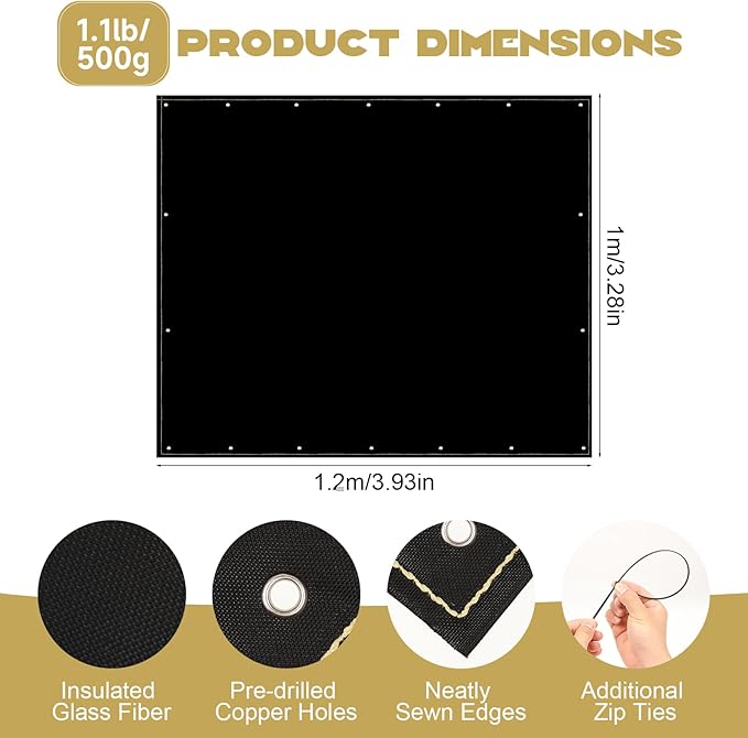 Heat Shield Behind Grill 3'x4' Heat Shield Mat for Wall, Heavy Duty Grill Fireproof Cover and Screen Protector Thermal Barrier Pad with Hanging Holes for Outdoor Deck Fence, Black (3.2X4FT)