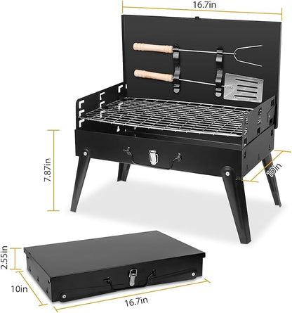 KOCASO Portable Charcoal Grill, Foldable BBQ Suitcase Grill Shelf for Outdoor Camping Picnics Garden Grilling – 16.7x10x17.7 in