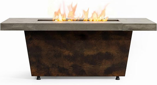 Outdoor Fire Pit Table Propane Gas Fire pits Outdoor Fireplaces 42'' Rectangular Firepit Table, 50,000 BTU Fire Table for Patio Set, White&Blue Glass, Tank Required to Be Kept Outside, Grey.