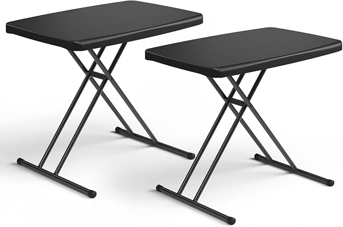 Folding Table 2 Pack,30 Inch-Small Desk Adjustable Height TV Tray for Laptop, Couch, Camping - Heavy Duty Utility Foldable Table for Small Spaces, No Assembly Required, Black Granite