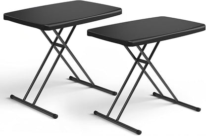 Folding Table 2 Pack,30 Inch-Small Desk Adjustable Height TV Tray for Laptop, Couch, Camping - Heavy Duty Utility Foldable Table for Small Spaces, No Assembly Required, Black Granite