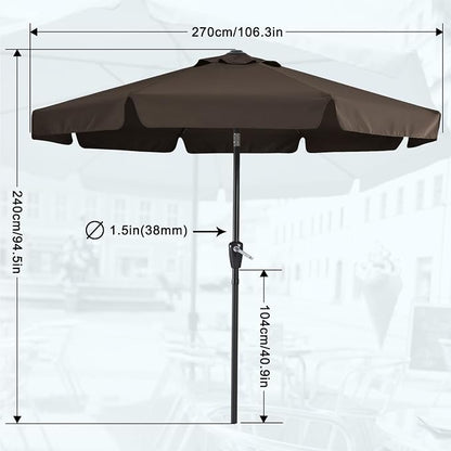MASTERCANOPY 9ft Patio Umbrella with Valance, Crank & Tilt, Brown | 8 ribs, UV/fade-resist, waterproof, vent, for garden/deck/yard/pool