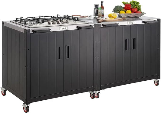 Feasto Outdoor Kitchen,Modular Outdoor Kitchen Island with Storage | Outdoor Kitchen Cabinets with Propane Stoves,Multifunctional Movable Grill Cart