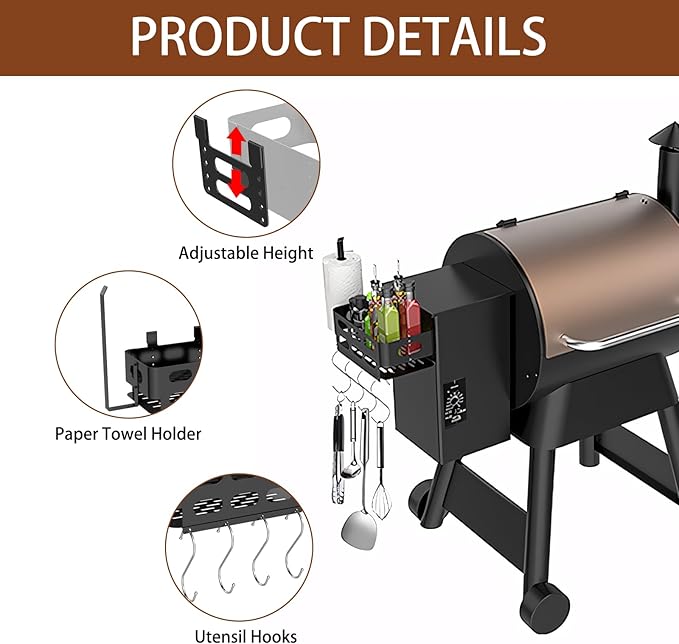 Storage Bin for Traeger Grills, Pellet Storage Bin with 4 Hooks and Paper Towel Holder for Traeger Pro 22/34/780/575, Ironwood 650/885, Eastwood 22/34, for Pit Boss, for Z Grill and Other Pellet Grill