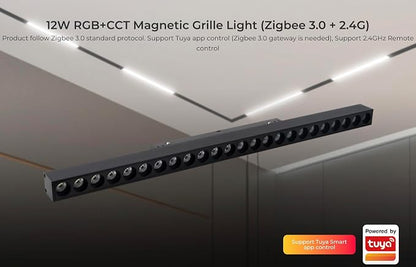 MiBOXER MG5-12N-ZL 6W/12W RGB+CCT Magnetic Grille Light Zigbee 3.0+2.4G, Smart Dimmable Full Color Tunable White 2700-6500K, Snap-in 48V Magnetic Track Rail Light, Alexa