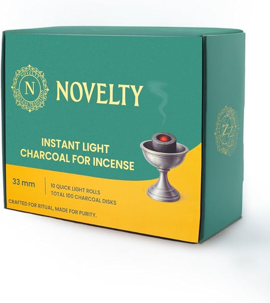 Novelty Quick Light Charcoal Discs – 100 Tablets (33mm) for Incense, Frankincense, Bakhoor & Resin Burners | Fast Lighting, Long Lasting & Clean Burning