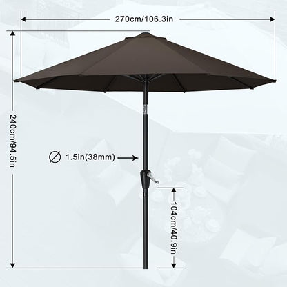 MASTERCANOPY 9ft Patio Umbrella with Tilt & Crank, Brown | 8 sturdy ribs;UV/water resistant;Vent;easy setup;for garden/deck/backyard/pool