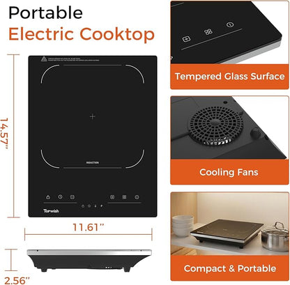 Topwish Single Burner Electric Stove, 110V-120V Portable Induction Cooktop, 1600W Countertop Stove Top Burner Hot Plate with with 10 Temp Levels, LED Display, Child Safety Lock, Timer & Auto-Shut-Off