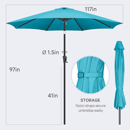 FLAME&SHADE Patio Umbrella Outdoor with Push Button Tilt, 10 ft Aqua Blue | UV Protection, Waterproof, 8 Sturdy Ribs, Porch Deck Umbrella for Pool, Table, Garden, Backyard, Provides Shade