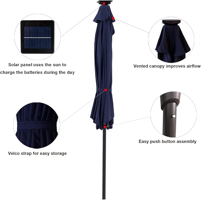C-Hopetree 9 ft Half Round Outdoor Patio Market Wall Umbrella with Solar LED Lights and Tilt