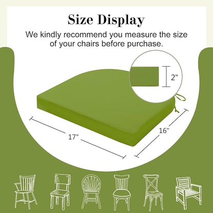 Cozyide Outdoor Chair Cushions, Waterproof Patio Seat Cushions with Adjustable Straps, Round Corner Patio Chair Cushions for Garden, Grass Green, 17x16x2 Inch (Pack of 4)