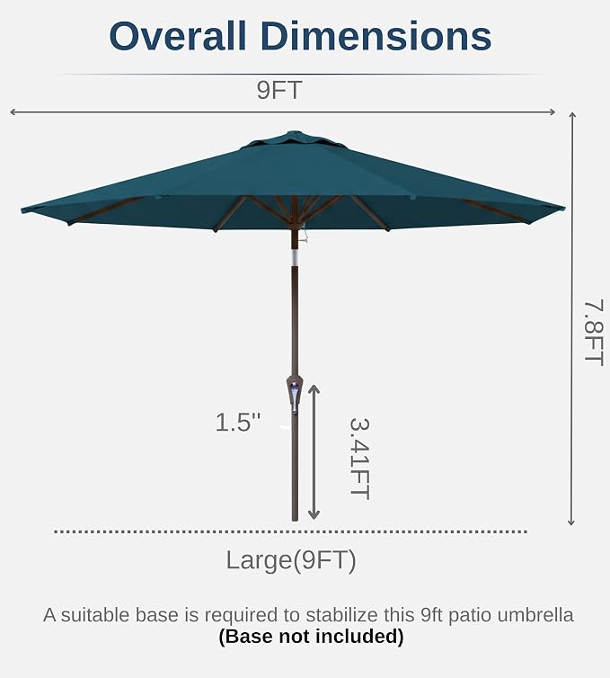 9FT Auto-Tilt Patio Umbrella|Outdoor Market Table Umbrella with 8 Fiberglass Ribs for Pool,Deck&Backyard