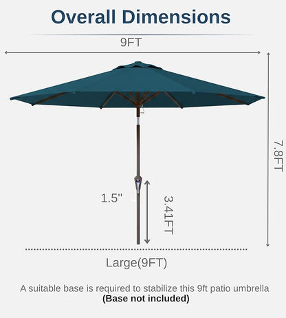 9FT Auto-Tilt Patio Umbrella|Outdoor Market Table Umbrella with 8 Fiberglass Ribs for Pool,Deck&Backyard
