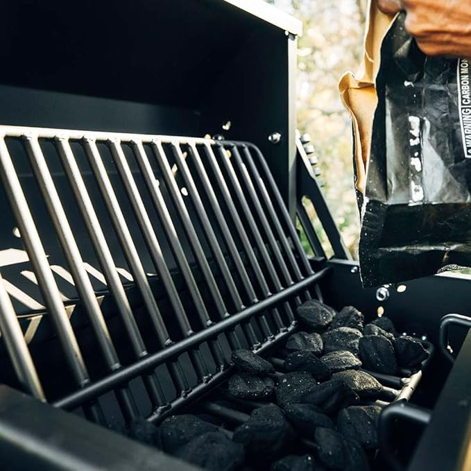 Ash & Ember Park-Style Grill/Smoker, 260 Sq In Charcoal Grill with Cover, 17.5"x11.5" Grate, Side Shelf for Food Prep, Single Post Permanent Park-Style Grill for Outdoor Backyard BBQ