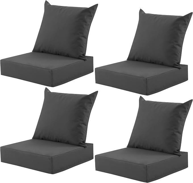 Outdoor Deep Seat Cushion Set, 24x24 Inch, Dark Grey, Set of 4 | Water-Resistant, Fade-Resistant, Removable Cover, For Patio Chair & Sofa&Furniture