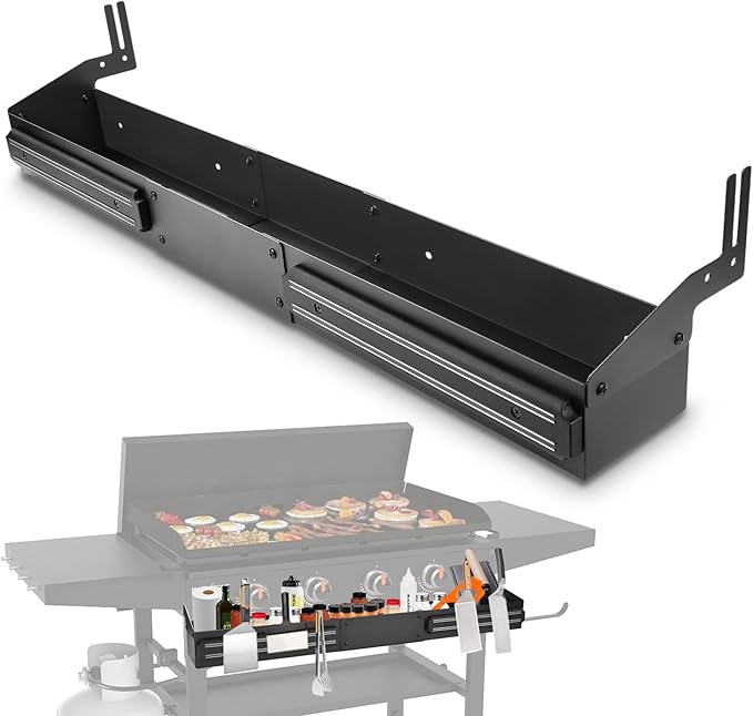 Front Griddle Caddy with 2-Pack Magnetic Tool Holder for Blackstone 36 Inch Griddle, Large Capacity Utensil & Condiment Organizer for Mess-Free BBQ, Easy-Access Grill Caddy for Accessories Storage