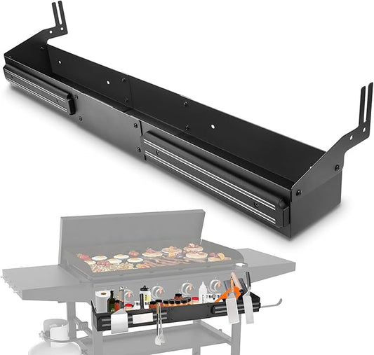 Front Griddle Caddy with 2-Pack Magnetic Tool Holder for Blackstone 36 Inch Griddle, Large Capacity Utensil & Condiment Organizer for Mess-Free BBQ, Easy-Access Grill Caddy for Accessories Storage