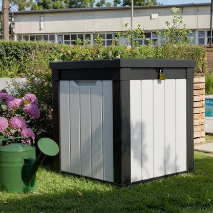 50 Gallon Outdoor Deck Box, Lockable Waterproof Outdoor Storage Boxes For Garden Tools,Indoor Cushions,Accessories Outside Storage Resin Weatherproof Container(Black&White)