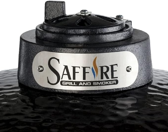 Saffire Kamado XL Ceramic Grill and Smoker – Includes Cart, Crucible Firebox, Smokin’ Chip Feeder, Multi-Grids, Heat Deflector, Ash Tool, and Stainless Steel Components for Charcoal Cooking
